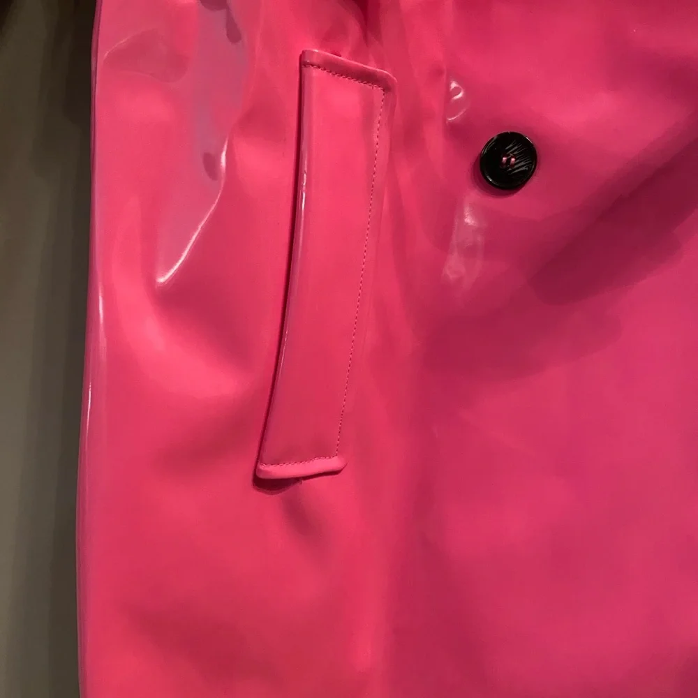 ASOS Unique21 Faux Fur Trim Vinyl Coat in Fuchsia, Size 12 - Picture 9 of 13